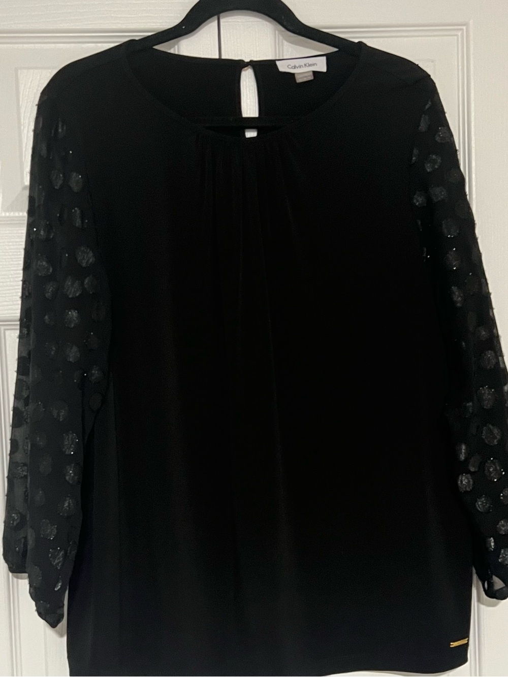Calvin Klein Black Polka Dot Sheer Sleeve Blouse